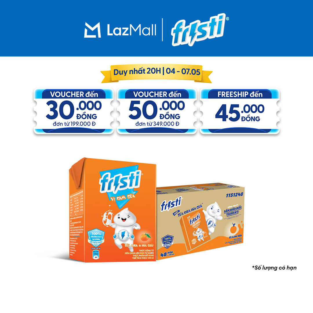 Thùng 48 Hộp Sữa Chua Lên Men Tự Nhiên Fristi Vị Cam Sữa 100ml (48x100ml)
