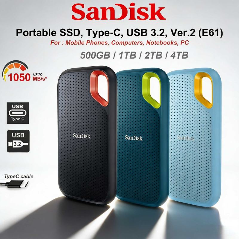 SanDisk Extreme Portable External SSD 1TB 2TB 4TB USB 3 2 Gen 2 Type C Fast Storage 1050MB s E61 Solid State Drive
