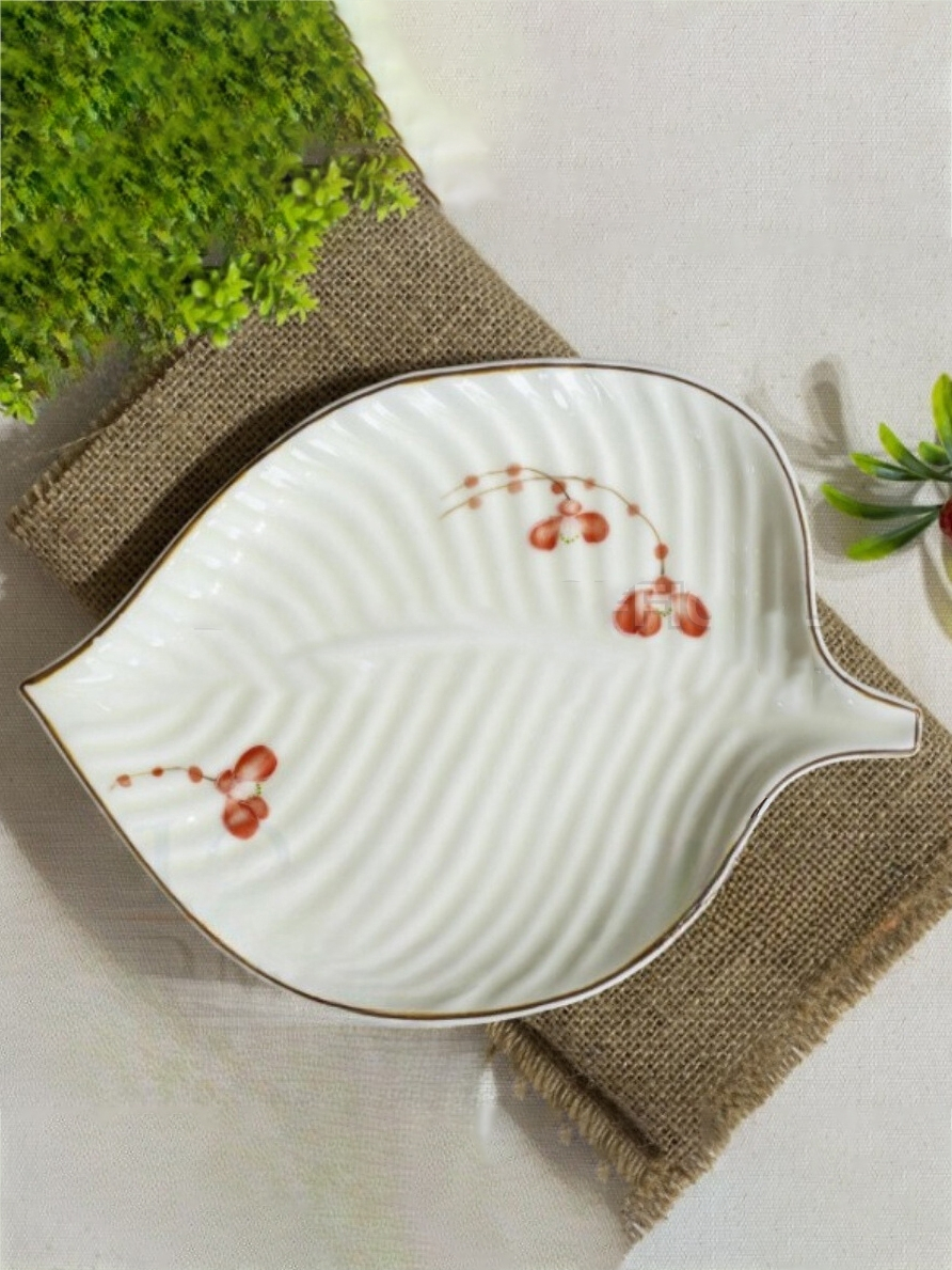 Bộ bát đĩa men kem Bát Tràng, bộ bát ăn cơm gia đình cao cấp vẽ tay họa tiết ngò gai