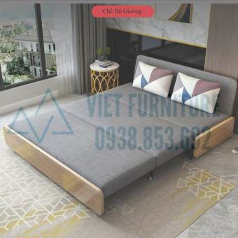 Giường sofa gỗ tự nhiên 1m2 cao cấp , giường sofa 1m2 khung gầm sắt siêu bền