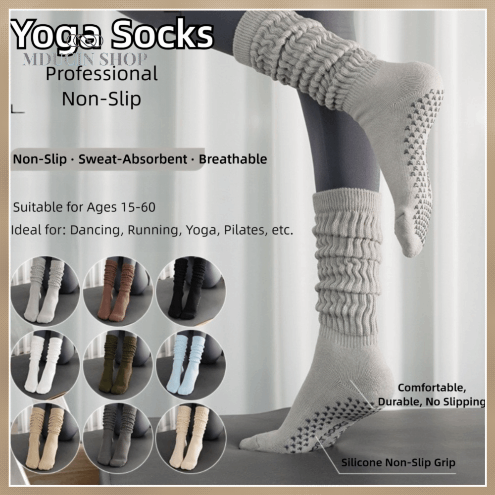 MDUCIN SHOP 1 Pair Silicon chống trượt Vớ Yoga ống dài Bông Thoáng khí Vớ thể thao Tập thể dục Vớ Vớ Pilates