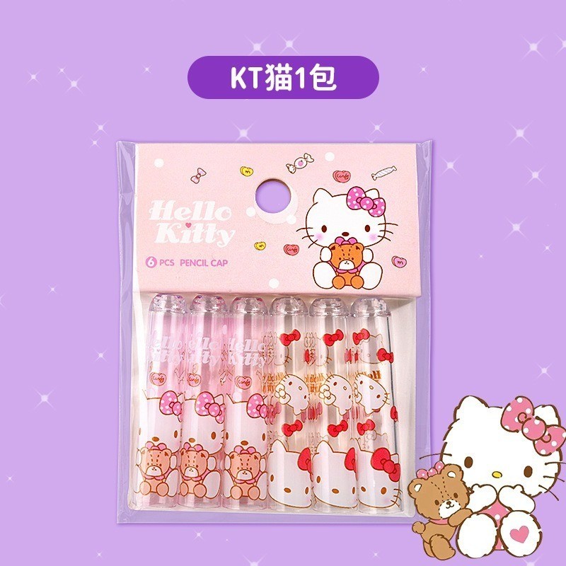 6Pcs/Bag Kawaii Sanrio Pencil Cap Cartoon Hello Kitty Kuromi Pen Topper Covers Pencil Extender Stationery School Supplies