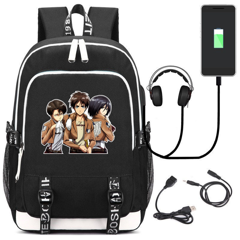 Anime Attack On Titan Backpack Usb Rechargeable Schoolbag Student Backpack Computer Bag