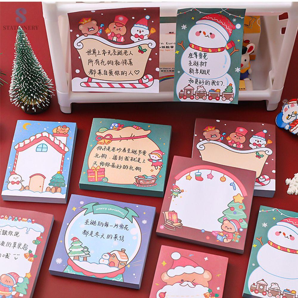 STATIONERY Phim hoạt hình 50 tờ Văn phòng phẩm Giấy Notepad Tự dính Văn phòng phẩm Bài viết Giấy viết Ghi chú dính Miếng đệm ghi nhớ Giáng sinh Ghi chú tin nhắn