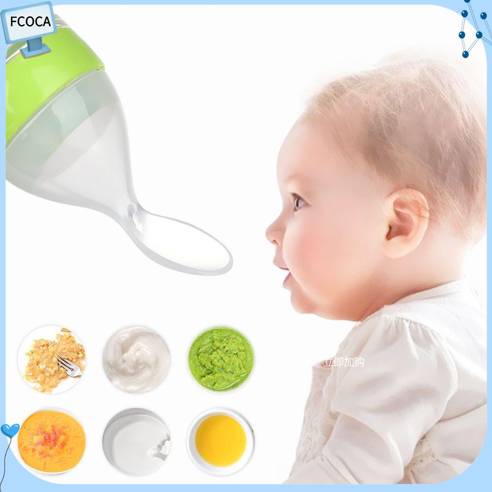 FCOCA Baby Kid Silicone Vắt kiệt Bình sữa Food Rice Feeder Bình cho ăn Với Muỗng