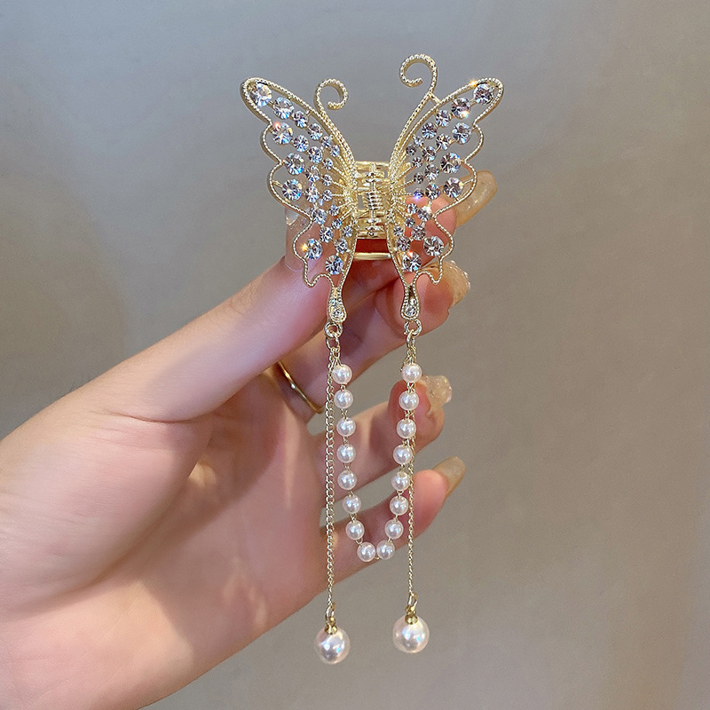 Hot Sale FunFindsS Ngọc Trai Tua Bướm Rhinestone Tóc Claw Cổ Điển Dài Mặt Dây Chuyền Tóc Clip Cua Barrette Headband Kẹp Tóc Thanh Lịch Phụ Kiện Tóc
