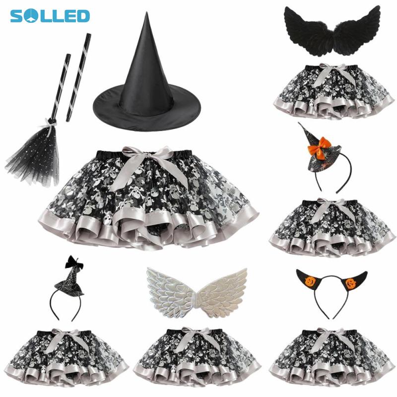 Girls Halloween Costume Accessories Set Skull Print Tutu Skirt With Accessories Princess Dress Up Outfits