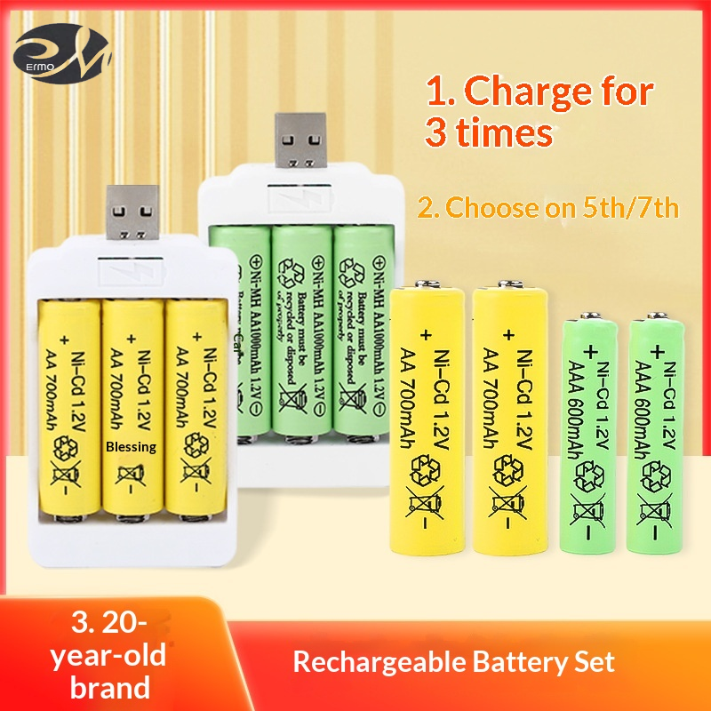 ERMO Rechargeable Battery Set with USB Charger for Kids Toys and Microphones - Ni-MH 1.2V High Capacity Giá 33,000 Đồng*Miễn phí vận chuyển
