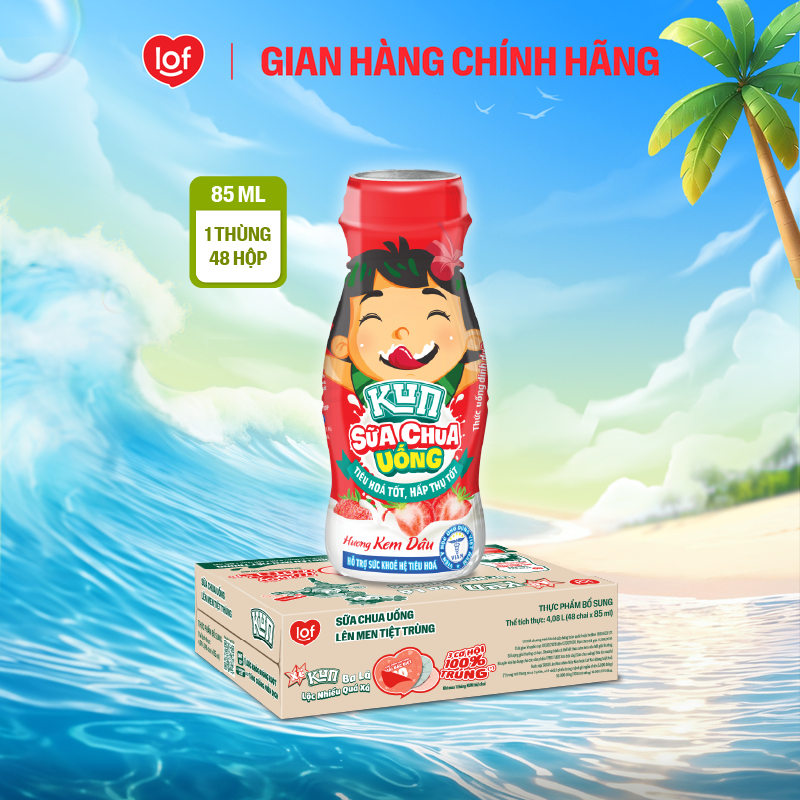 Sữa chua uống KUN vị kem dâu thùng 48 chai x 85ml