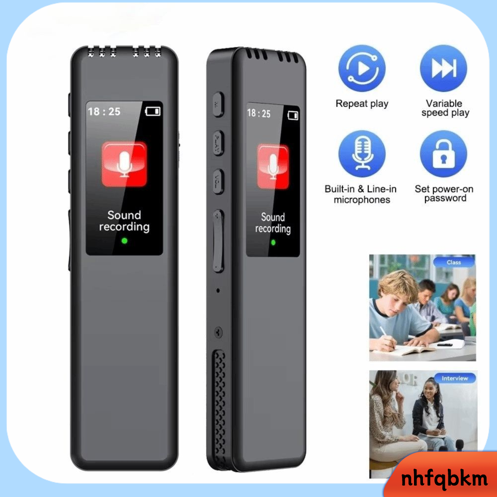 NHFQBKM Di động Bút ghi âm kỹ thuật số Hỗ trợ tối đa thẻ 128GB Ghi âm 1536Kbps Máy nghe nhạc MP3 Chất lượng cao Giảm tiếng ồn HD Máy ghi âm Phỏng vấn việc làm