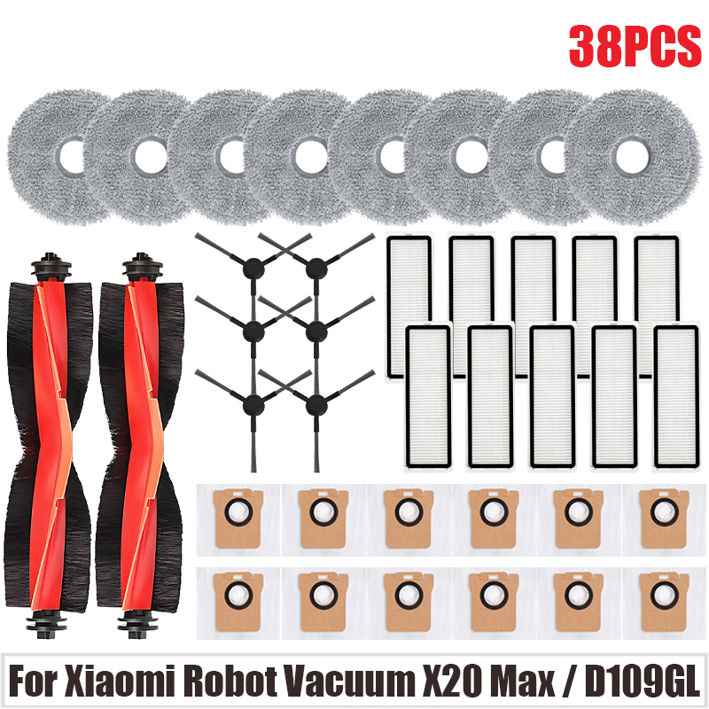 Cho Xiaomi Robot hút bụi X20 Max/d109gl bộ phận chân không con lăn chính chổi cạnh bộ lọc HEPA túi bọc chống bụi vải lau