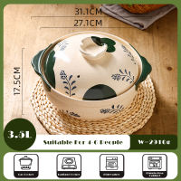 Vision 2L/2.5L/3.5L Earthen Ware Clay pot High Temperature Soup Casserole Household Gas Casserole Stovetop Ceramic Cookware Healthy Stew Pot Green Leaf Casserole Pot