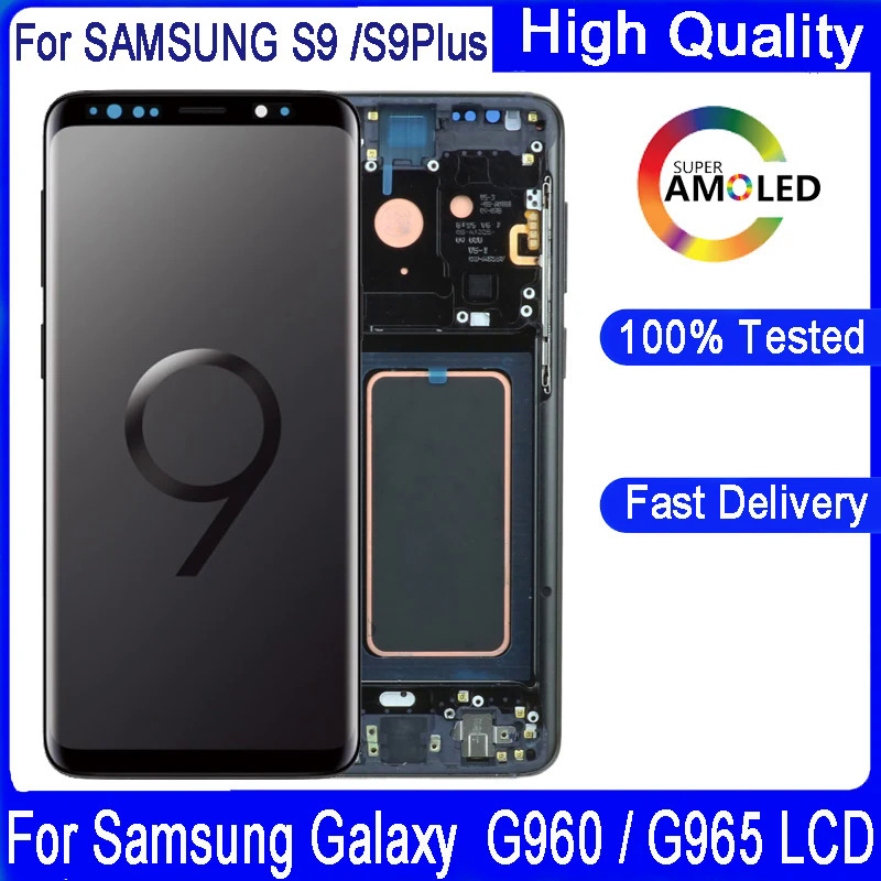 100 gốc siêu amoled lcd đối với samsung galaxy s9 s9 + lcd màn hình cảm ứng số hóa với khung s9 g960 s9 cộng với g965 lcd replacemen