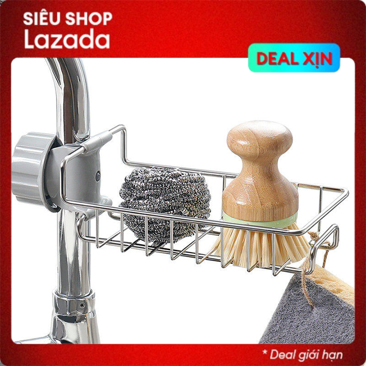 Kệ gắn vòi sen để đồ rửa chén bát inox - Giá để xà phòng, xà bông đa năng