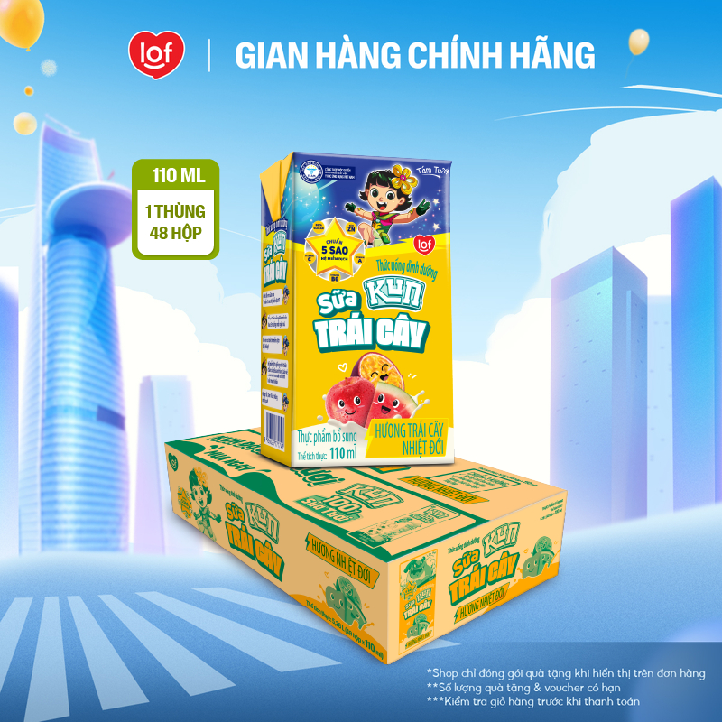 Sữa trái cây KUN vị trái cây nhiệt đới thùng 48 hộp x 110ml