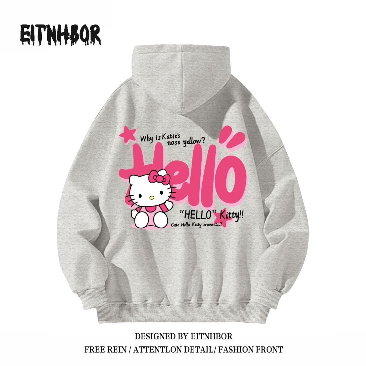 Xu hướng thời trang Hello Kitty in hoodie cho nam giới và phụ nữ quá khổ Áo khoác rộng cô gái