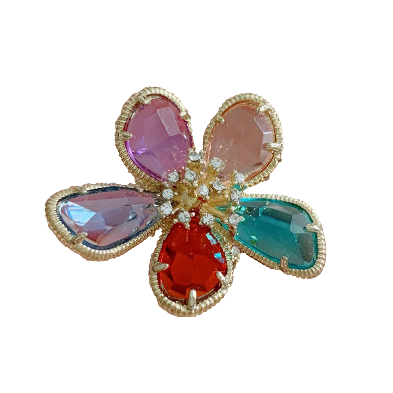 Women Ring Clear Rhinestones Opening Adjustable Colorful Big Petal Party Trendy Ring Jewelry Accessories