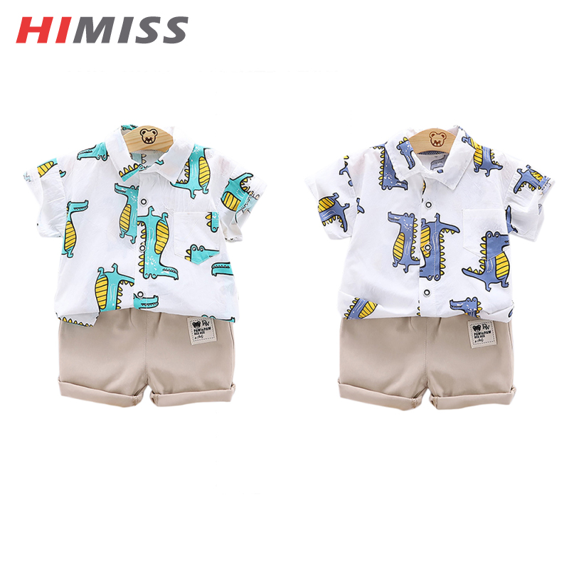 HIMISS 2pcs Boys Cotton Suit Summer Cartoon Printing Short Sleeves Cardigan Tops Shorts Set For 1-6 Years Old Kids ราคา 160 บาท*ส่งฟรี