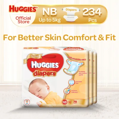 [Made in Singapore] Huggies Gold Tape Diapers NB (0-5 kg) 78 X 3 packs 234 Pcs- CASE