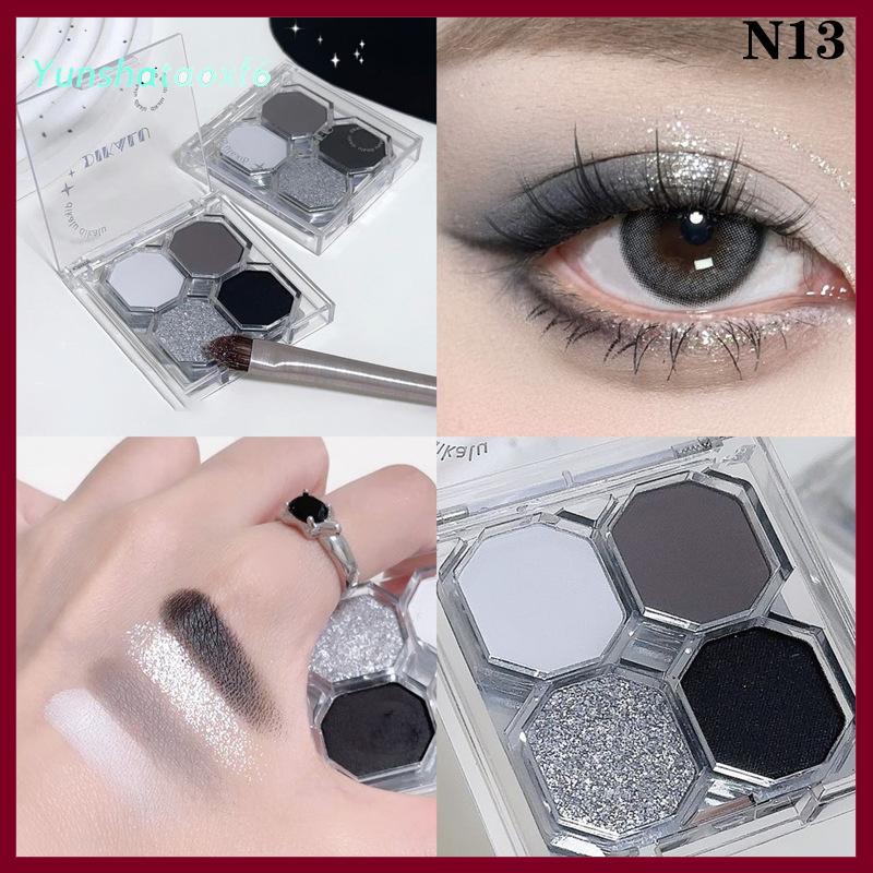 yunshataoxf Dikalu 4 màu Punk Smokey Matte long lanh Eyeshadow Palette ánh sáng lung linh Eye Shadow trang điểm Palette mát mẻ săn chắc màu xám đen EYE PALETTE - 8