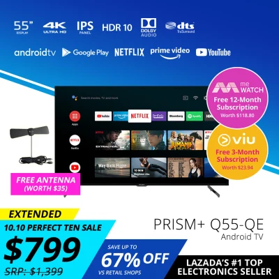 PRISM+ Q55 Quantum Edition | 4K Android TV | 55 inch | Quantum Colors | Google Playstore | Inbuilt Chromecast | HDR10 | IPS Panel | ZeroBezel | 4K Netflix & Youtube | Dolby Audio | DTS TruSurround | Digital TV | Wifi