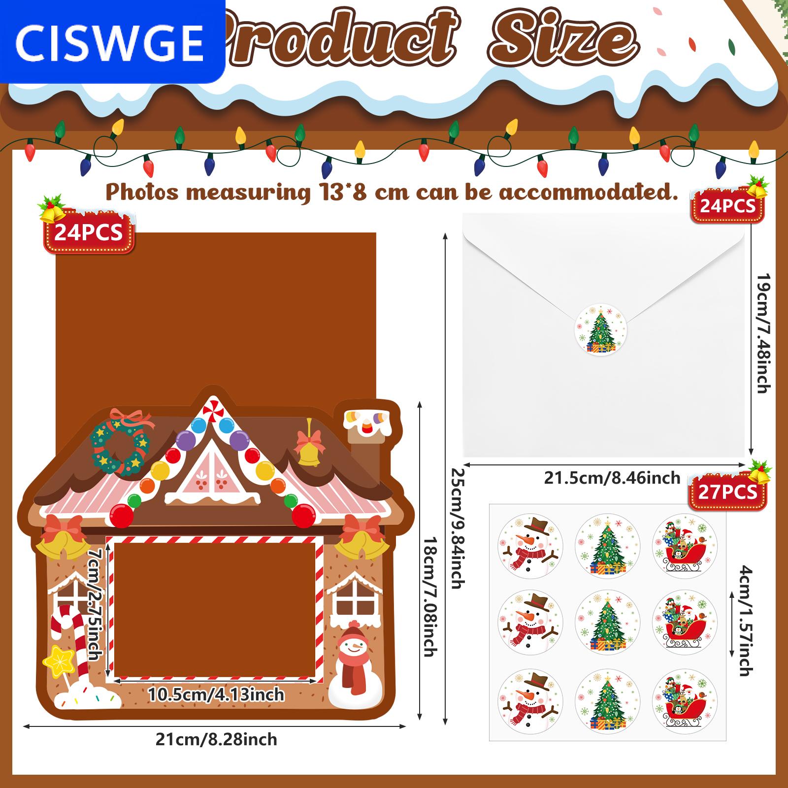 [COD] CISWGE 24 bộ thẻ khung ảnh Giáng sinh với phong bì dán, thiệp Giáng sinh cá nhân, thiệp chúc mừng khung hình kỳ nghỉ,