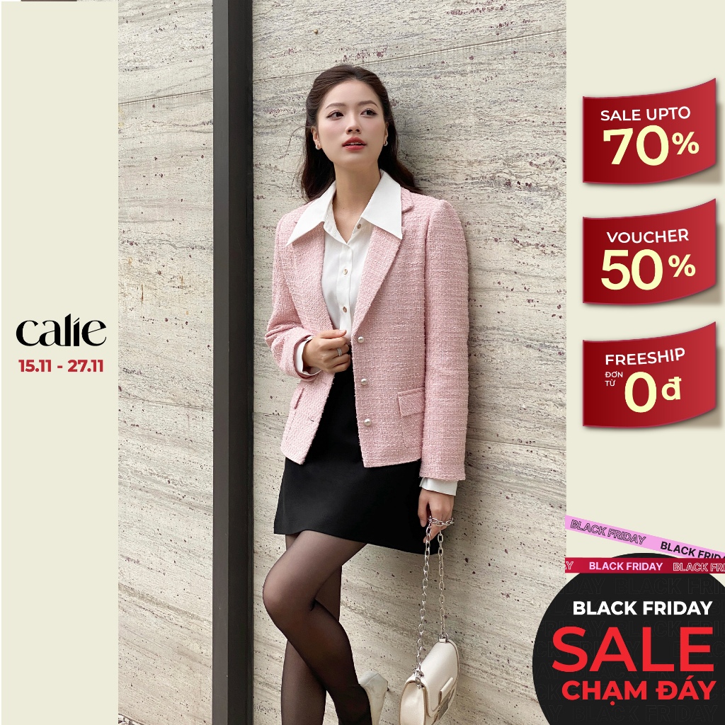 Áo blazer nữ dài tay chất dạ tweed dáng lửng CALIE AB072
