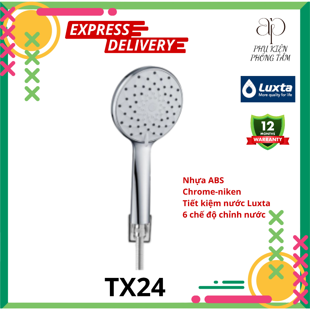Bộ tay sen tắm luxta & tay sen tăng áp luxta tx24 - tay sen 6 chế độ - bảo hành 1 năm - phụ kiện phòng tắm ap home