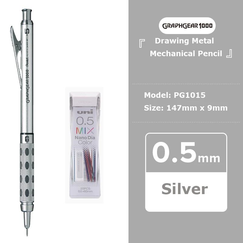 Japan Pentel Graphgear 1000 Metal Mechanical Pencil 0.3/0.5/0.7/0.9MM Low Center of Gravity Drawing Activity Pens Art Stationery