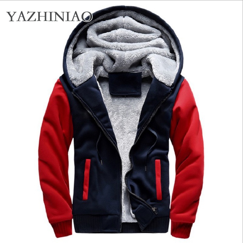 YAZHINIAO Áo len cỡ lỡn lông cừu nam màu trơn mới Áo len nam có mũ áo khoác Jacket ấm quần áo nam