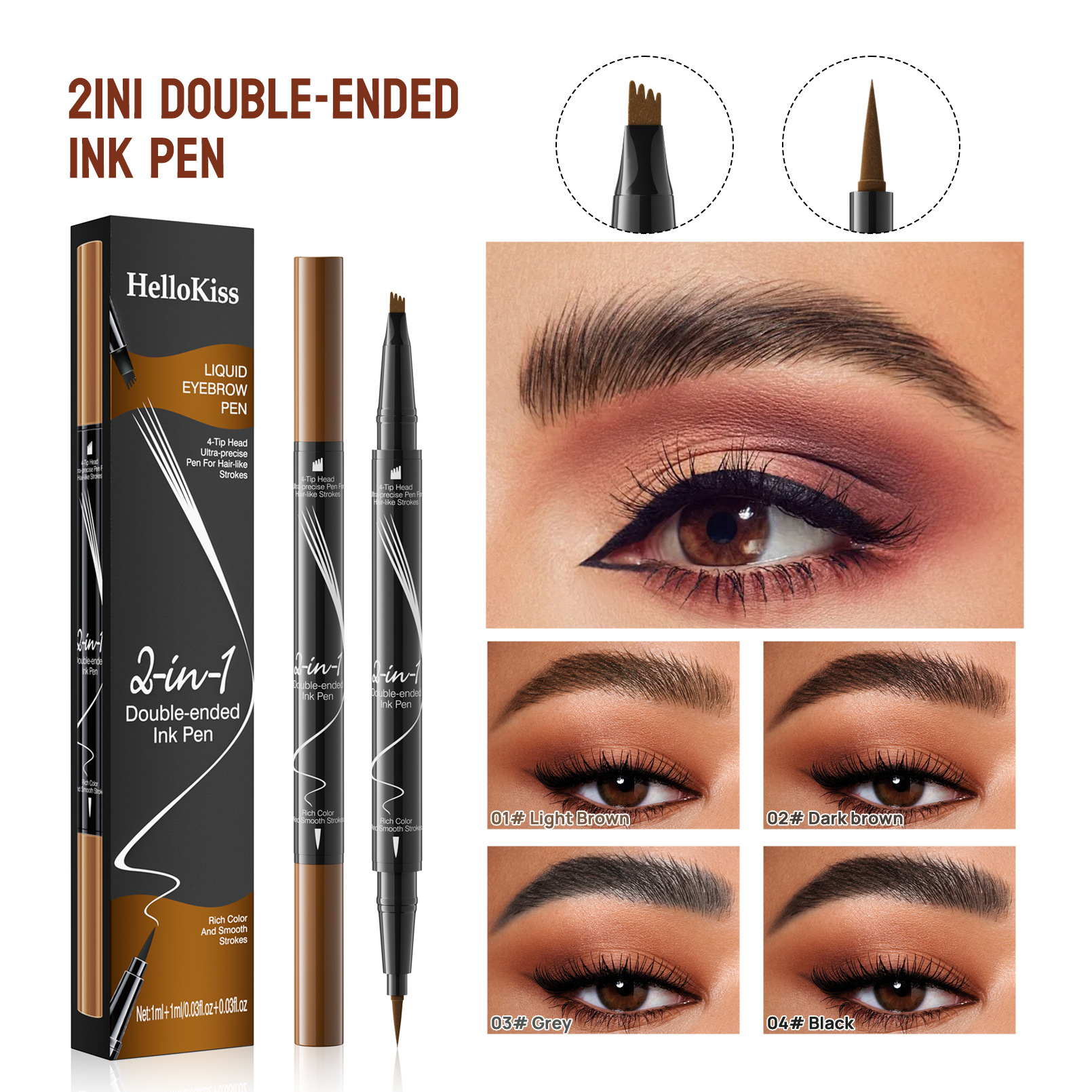 2 trong 1 bút hai đầu, Bút chì mày Microblading với 4-Fork-Tip-Tip Tạo mày tự nhiên giống như tóc, Không thấm nước, tinh tế và mềm, chống bụi, bút lỏng mày