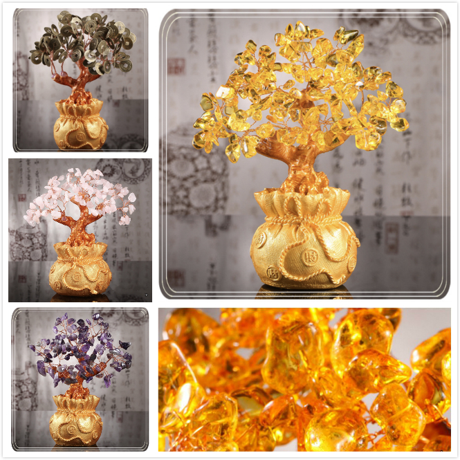 Natural Gemstone Jade Crystal Lucky Fortune Feng Shui Tree Fengshui Wealth Tree - Chinese Money Coins & Crystal