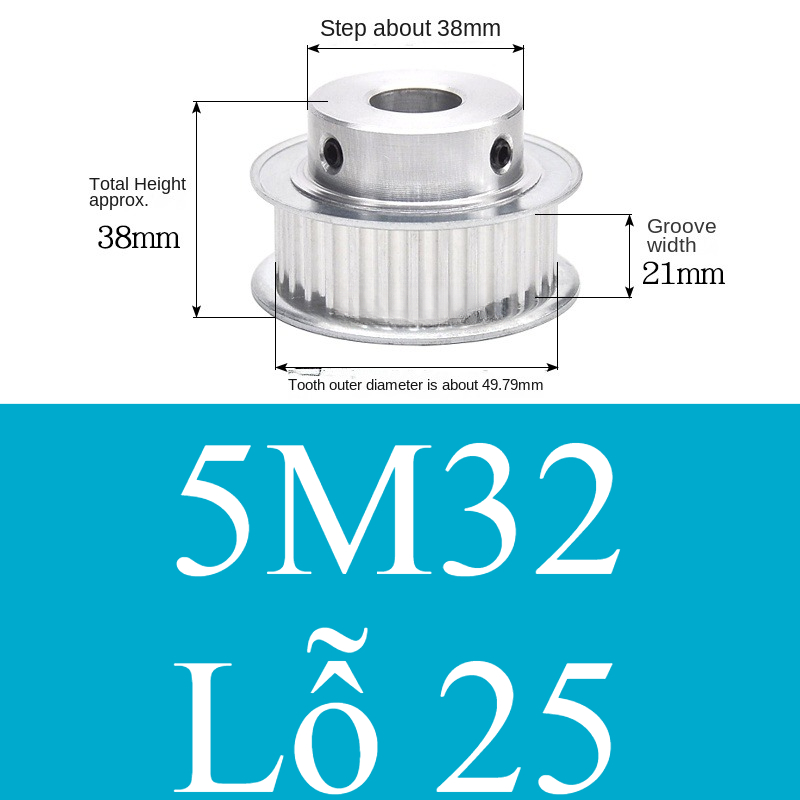 Bánh Răng Đồng Bộ 21 Lỗ Bên Trong 25 | 5M 32 Răng BF Guangfa - Đột Bậc, Lỗ 5-25mm, Rãnh 16/21/27mm, Nhôm, Truyền Động Chính Xác Công Nghiệp