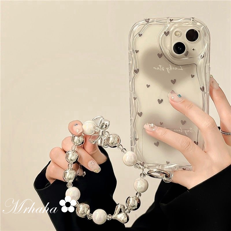 Mrhaha Ốp + chuỗi hạt cho Iphone 15 14 13 12 11 Pro Max x XR XS Max 7 8 14 Plus SE 2020 vỏ bảo vệ silicon đẹp phụ kiện tự làm hình trái tim tình yêu toàn màn hình thời trang đơn giản🌈Hàng sẵn có
