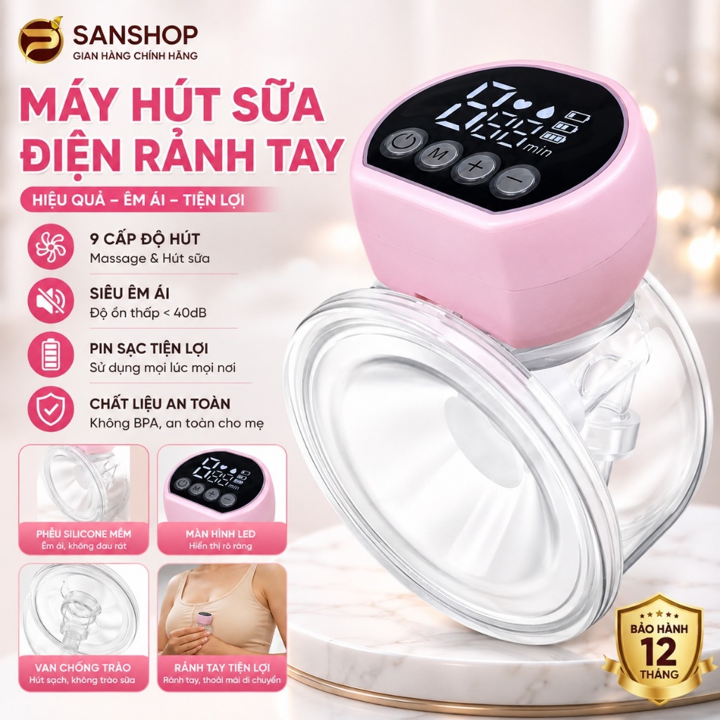 Máy Hút Sữa Rảnh Tay Không Dây 9 Cấp Độ Vắt Điện Massage Chống Tắc Cao Sanshop