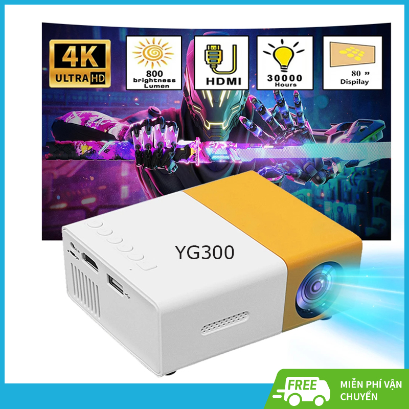 Chiếu máy chiếu mini HD có dây điện thoại di động màn hình giống nhau LED YG300 100 inch tương thích với HDMI USB TF Audio home Multimedia Player