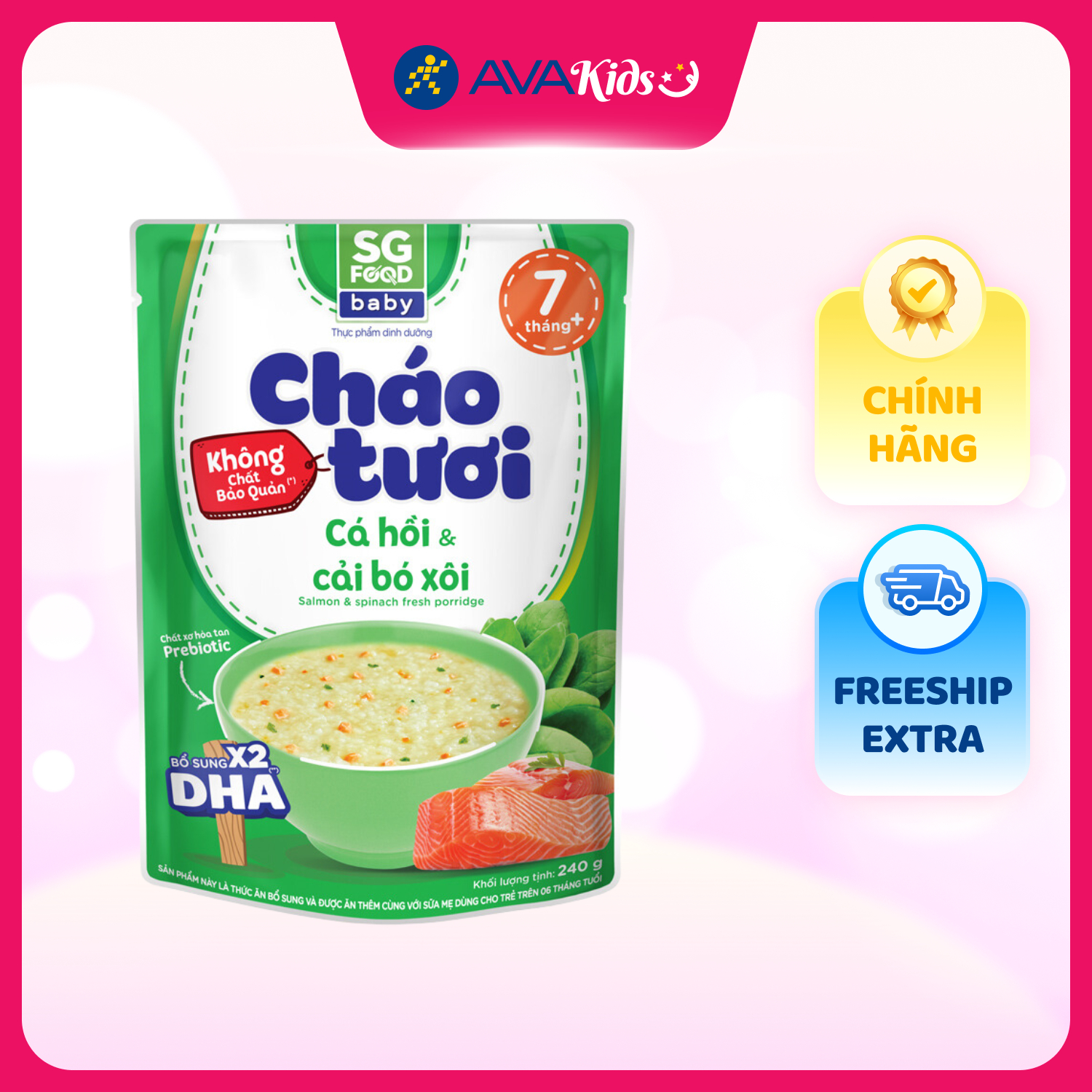 Cháo tươi SG Food Baby vị cá hồi, cải bó xôi gói 240g (từ 10 tháng)