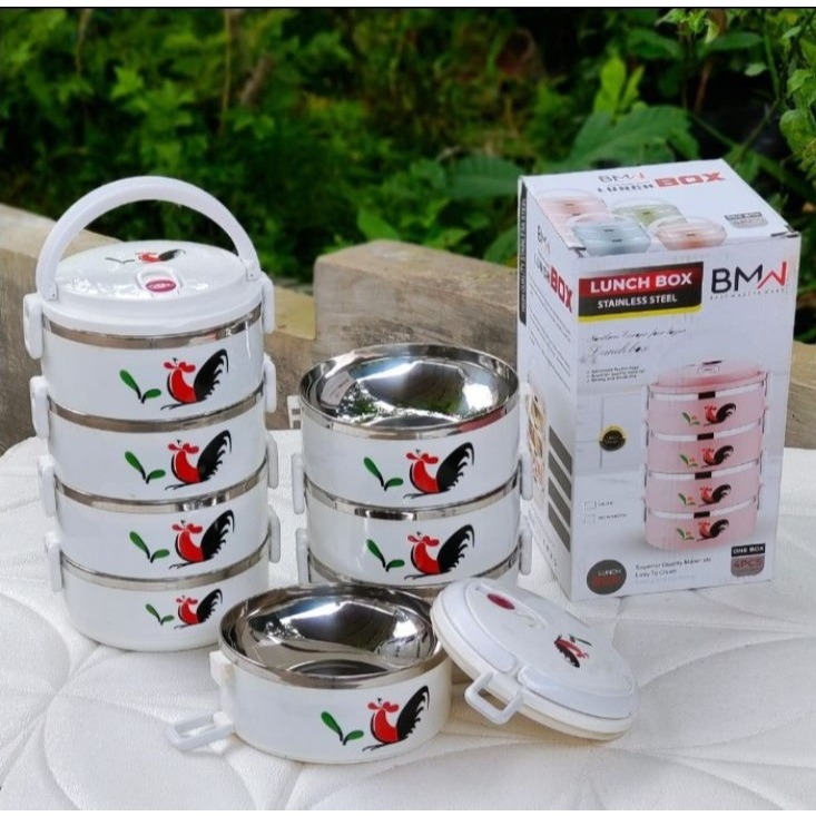 Rantang Makan Stainless Motif Ayam Jago 4 Susun / Lunch Box Set Stainless Motif Ayam Jago