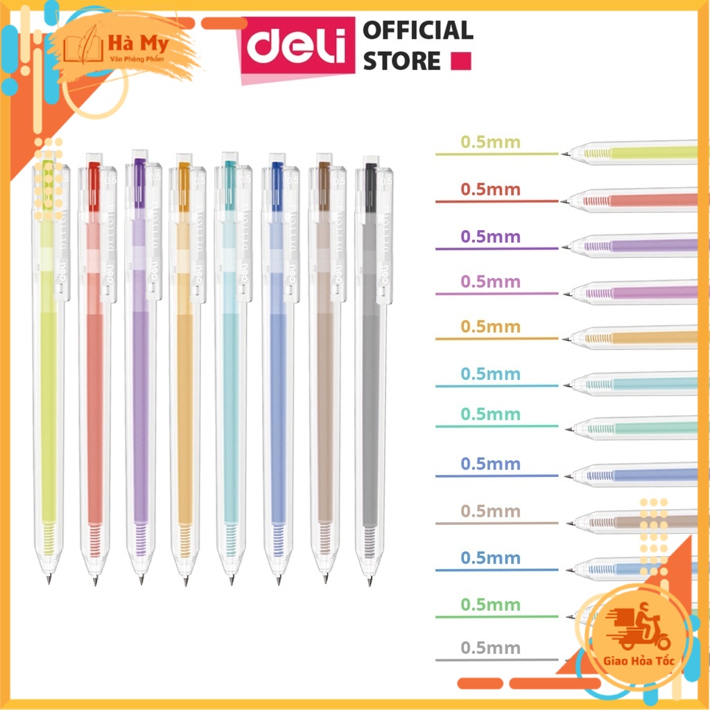  COMBO 5 CÂY Bút Bi Nước Mực Gel Bấm Nhiều Màu Nhanh Khô 0.5mm Deli G118 