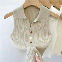 DECOSON vest vest cardigan ice autumn knitted spring thin sleeveless collar summer womens Wilmakan