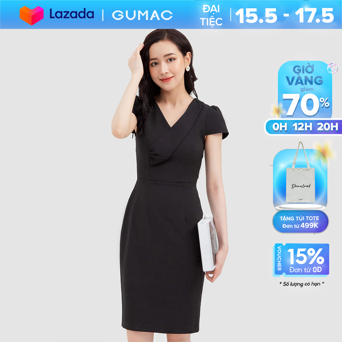[15 - 17.5 | TẶNG QUÀ đơn từ 499K] Đầm nữ GUMAC DB11016 , Đầm body nữ thiết kế cổ V sang trọng