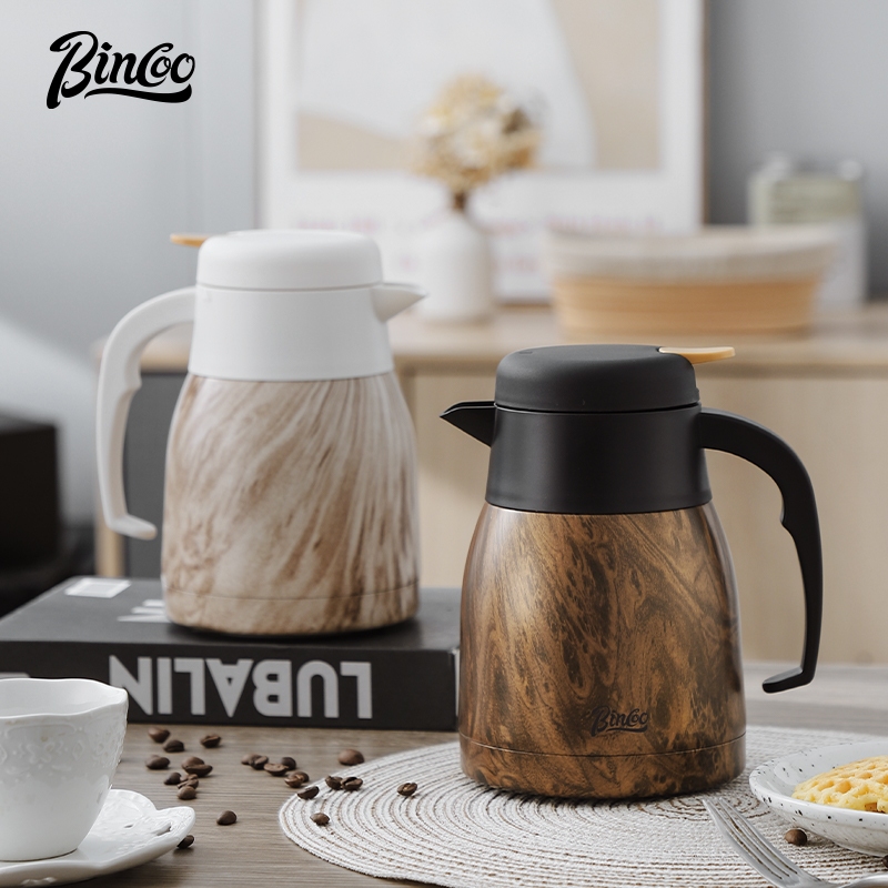 BINCOO Large Thermal Pot 304 Stainless Steel Thermal Flask Vacuum Insulated Coffee Pot with Ceramic Liner Suitable for Home and Office 1L ราคา 692 บาท*ส่งฟรี
