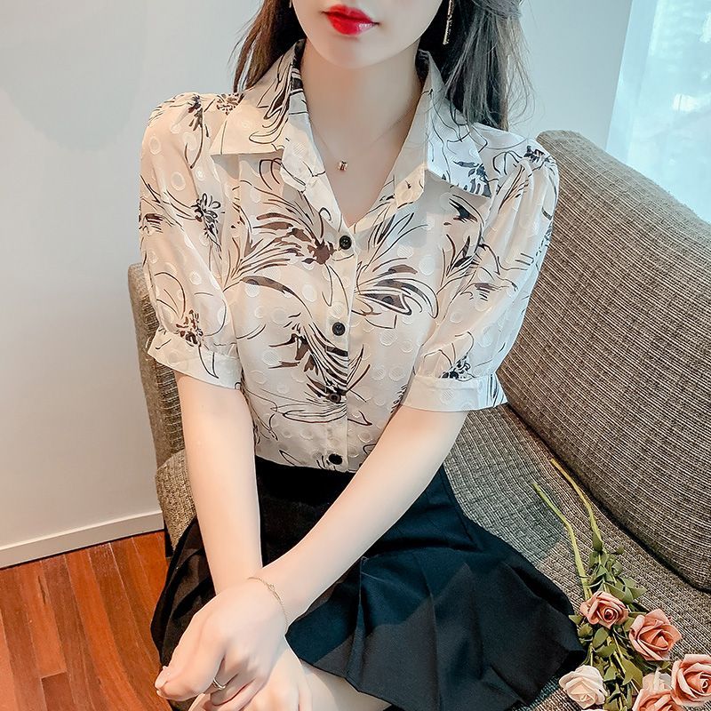 LUNAáo girl phố nữ 2024 Lady Voan Áo sơ mi Phụ nữ mùa hè mới thiết kế mỏng cảm giác nhỏ Vintage hoa 
