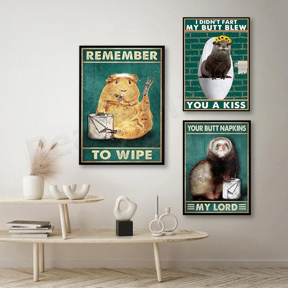 Bức Tranh Meme Hamster Hài Hước: Nhớ Lau Sạch, Con Hài Hước Bắn Hôn Từ Đằng Sau, Trang Trí Phòng Tắm Hài Hước 1205