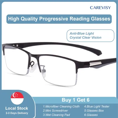 (Gift for parents) CAREVISY Classic Multifocal Progressive Reading Glasses Presbyopic Presbyopia Glasses Far Sighted Glasses Anti Blue Light Ray Spectacles for Adults Men Women C6001