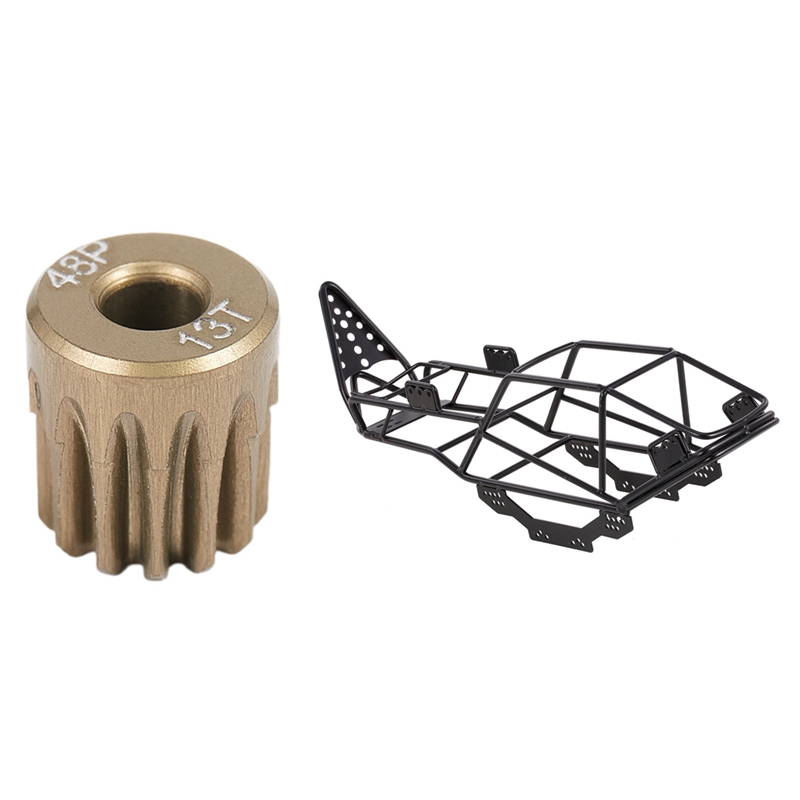 48DP 3.175mm 13T Motor Pinion Gear & Full Tube Frame Metal Chassis Metal Body Roll Cage for Axial SCX10 90022 90027