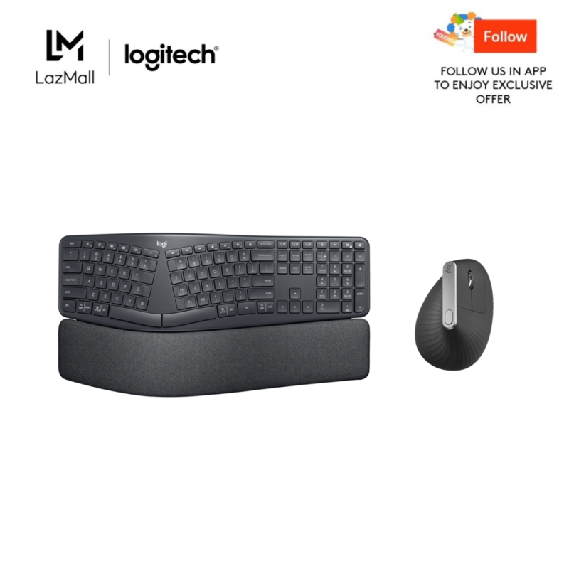 Logitech Ergo K860 Wireless Split Keyboard + Logitech MX Vertical Ergonomic Mouse for Stress Injury Care Singapore