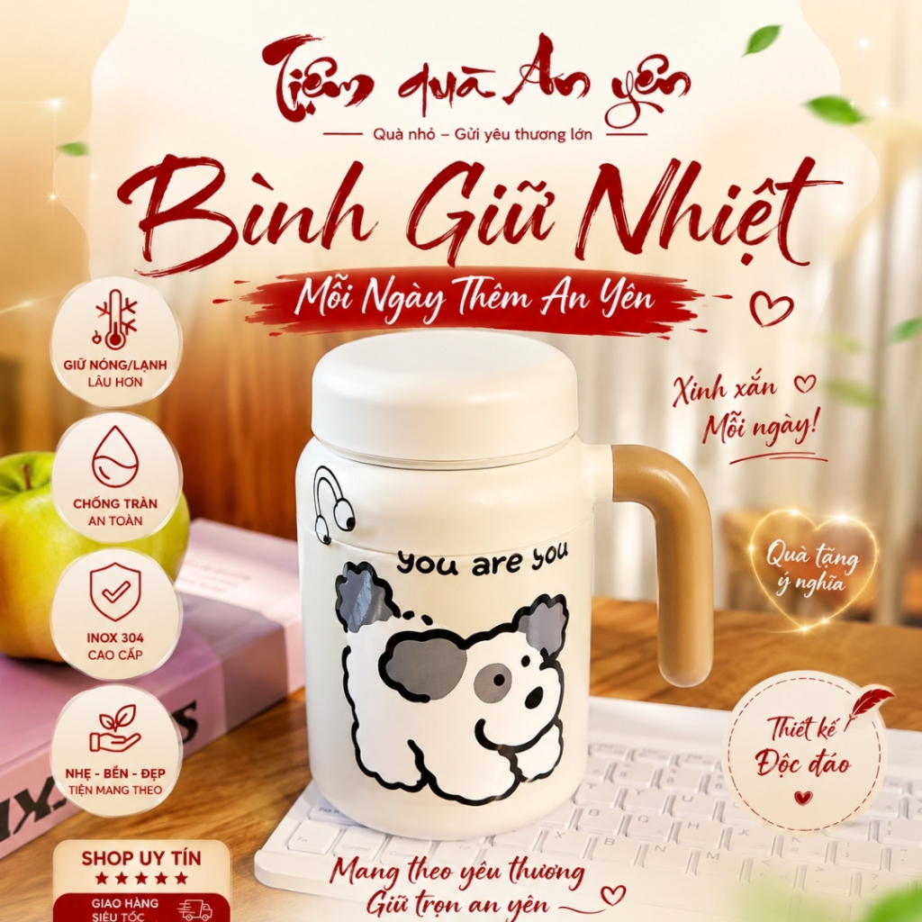Quà Tặng Bình Giữ Nhiệt Có Tay Cầm Phong Cách Tối Giản Cho Nhân Viên Văn Phòng Ly Giữ Nhiệt Pha Trà