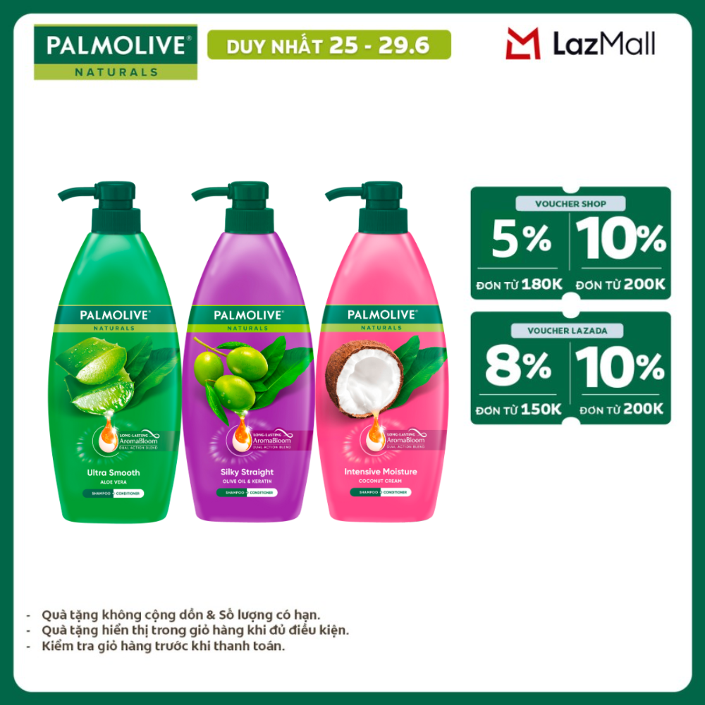 [Chỉ 25-29.6_X2 Voucher giảm đến 20%] Bộ 3 Dầu gội Palmolive kèm xả 2-trong-1 chiết xuất thiên nhiên 600ml