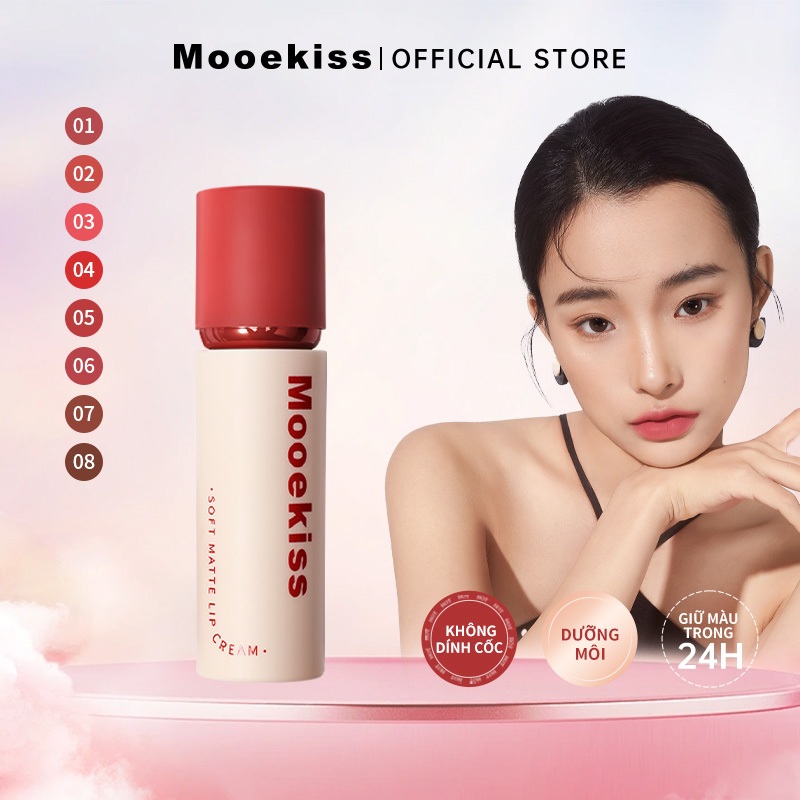  Mooekiss Kem dưỡng Môi Matte Velvet Lip Cream Không dính cốc Không Phai Màu Son Trang điểm Môi 6 Màu Có Sẵn 3g 